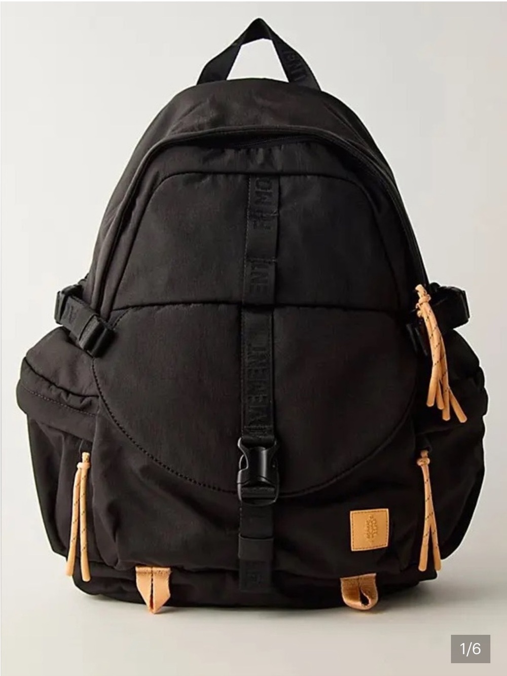 Free People Black Canvas Backpack with Tan Accents